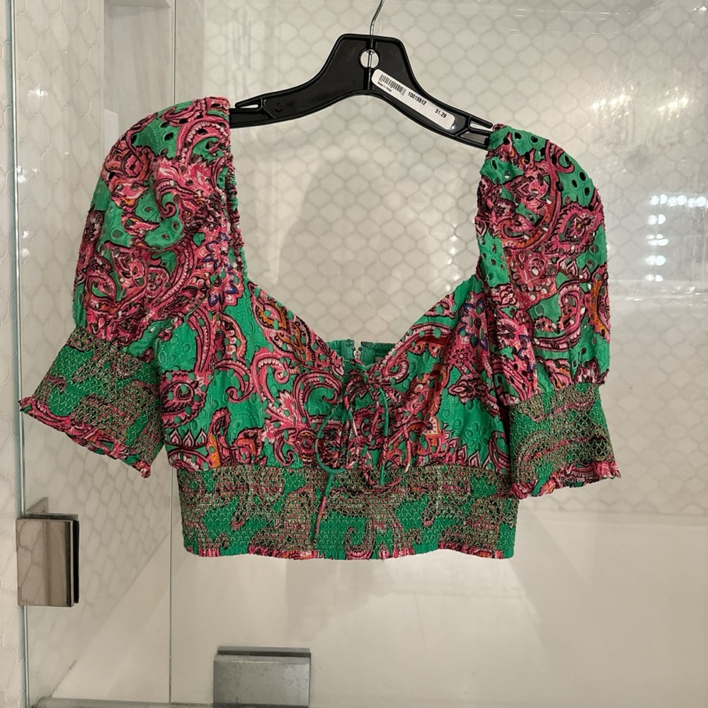 Green and Pink Alice and Olivia blouse